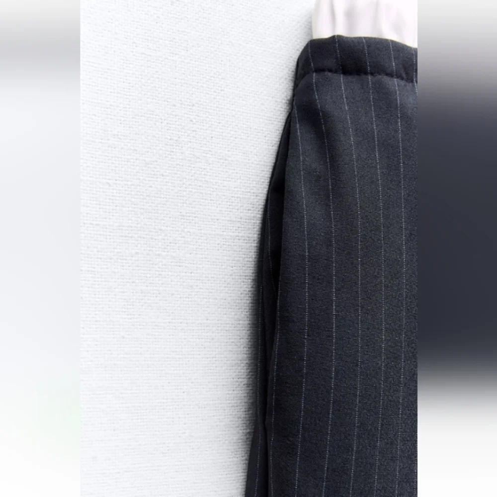 NWT Zara Navy Pinstripe Straight-Leg Pants - Picture 9 of 13